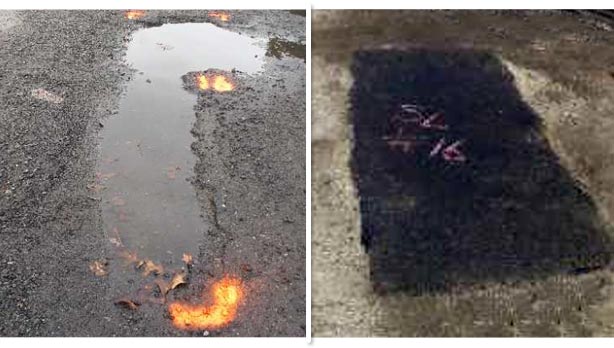 Before and after pothole