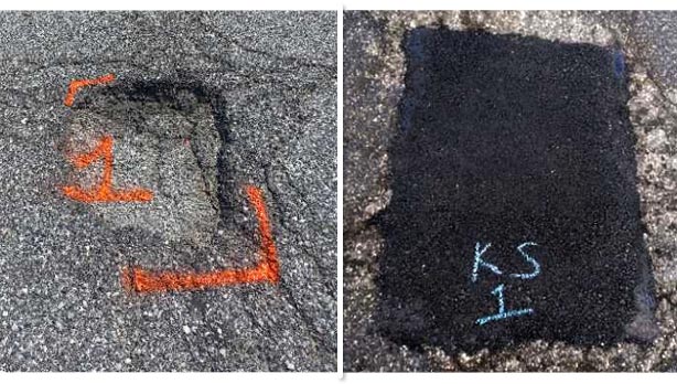 Before and after pothole