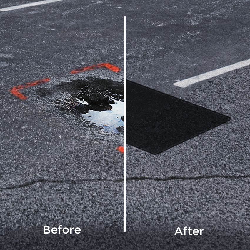 before and after example of pothole repair